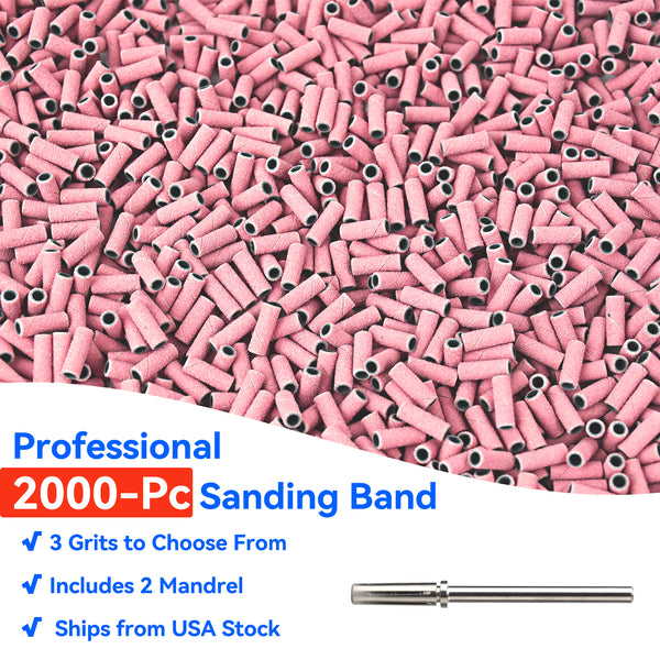 2000 PCS Sanding Bands Bulk - Coarse/Medium/Fine 3 Grits 3mm Nail Drill Bits | Includes 1 Mandrel | Salon Manicure Tools | USA Stock