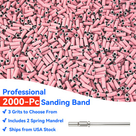 2000 PCS Sanding Bands Bulk - Coarse/Medium/Fine 3 Grits 3mm Nail Drill Bits | Includes 1 Mandrel | Salon Manicure Tools | USA Stock
