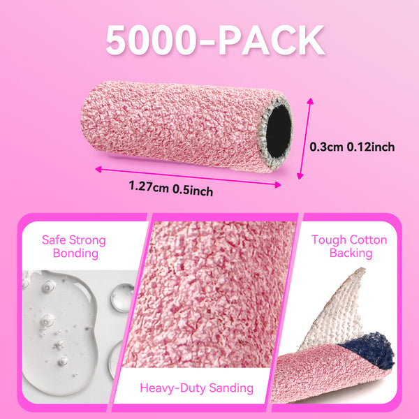 Footnice 5000 PCS Sanding Bands Bulk - Coarse/Medium/Fine 3 Grits 3mm Nail Drill Bits | Salon Manicure Tools | USA Stock