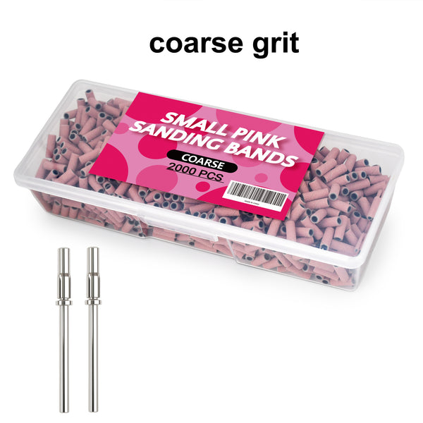 2000 PCS Sanding Bands Bulk - Coarse/Medium/Fine 3 Grits 3mm Nail Drill Bits | Includes 1 Mandrel | Salon Manicure Tools | USA Stock