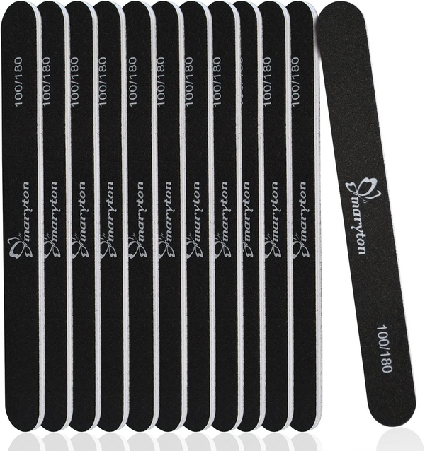 12 PCS Double Sides Washable 100/180 Grit Emery Boards Nail Files